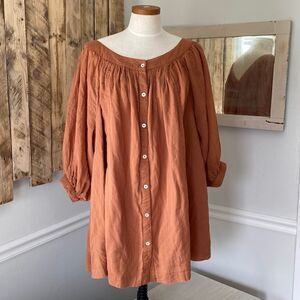Free People So Fresh Oversized Burnt Brown‎ Orange Tunic Size Extra Small